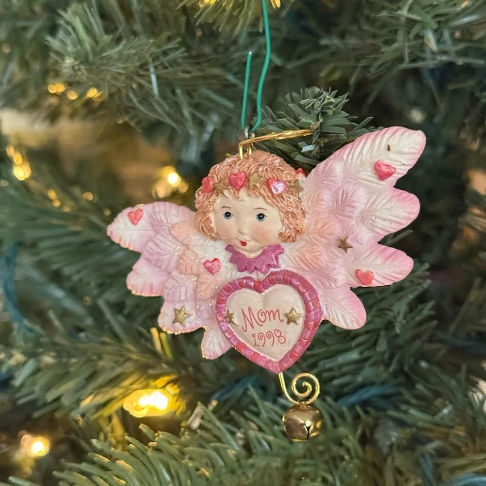 Vintage 1998 Pink Angel Ornament with Heart Design